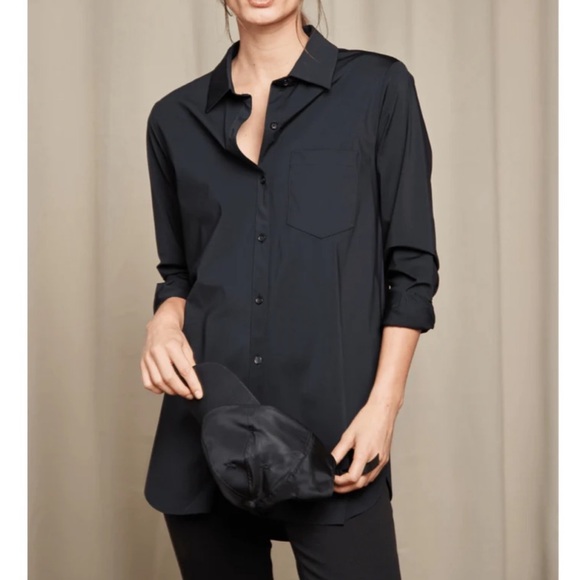 Lysse Tops - Lysse Schiffer Button Down Long Sleeve Shirt, Black and White Windowpane - XS